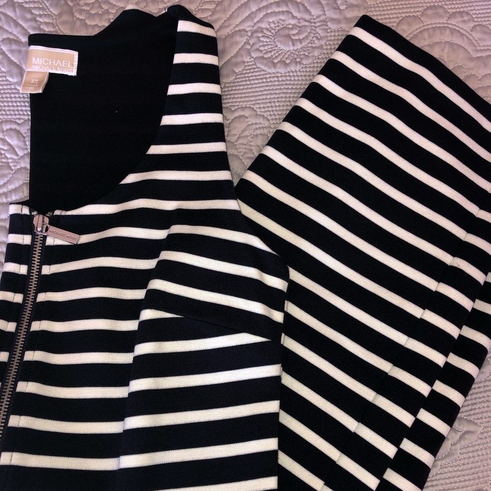 MK XS NWOT navy/white striped zipper dress